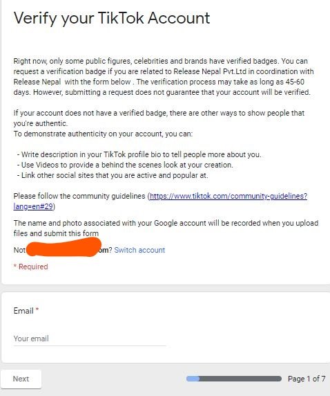 How to apply for Tiktok verification in Nepal